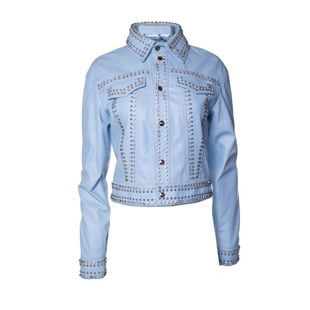 Philipp Plein, light blue leather jacket with studs